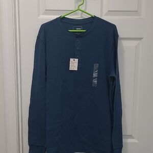 Sonoma Goods For Life Men's Thermal Henley Teal Long Sleeve